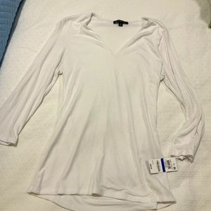 Brand new ladies V-neck white top long sleeves 100% polyester